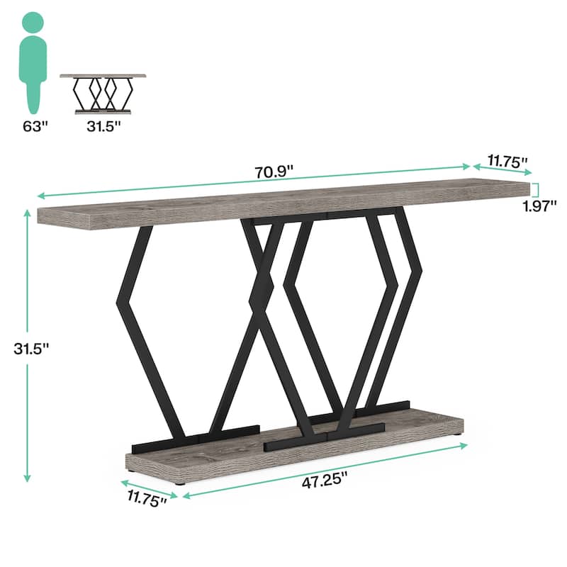 70.9 Inch Extra Long Modern Sofa Console Table with Faux Marble Tabletop Base Gold Frame for Living Room Entryway Hallway
