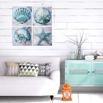 Elegant Shells Canvas Wall Art Decor Ocean Sea Print - 4 Piece Set
