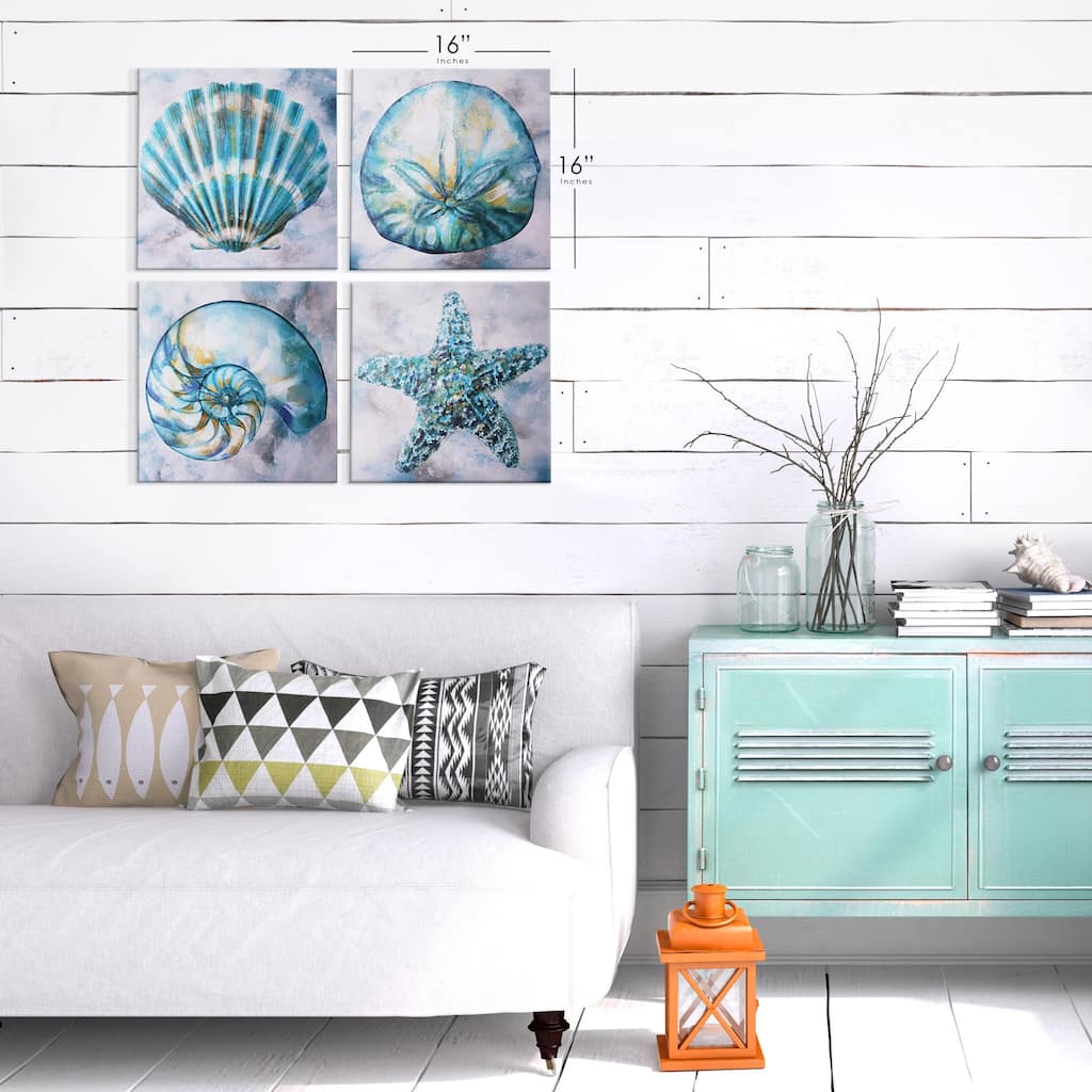 Elegant Shells Canvas Wall Art Decor Ocean Sea Print - 4 Piece Set