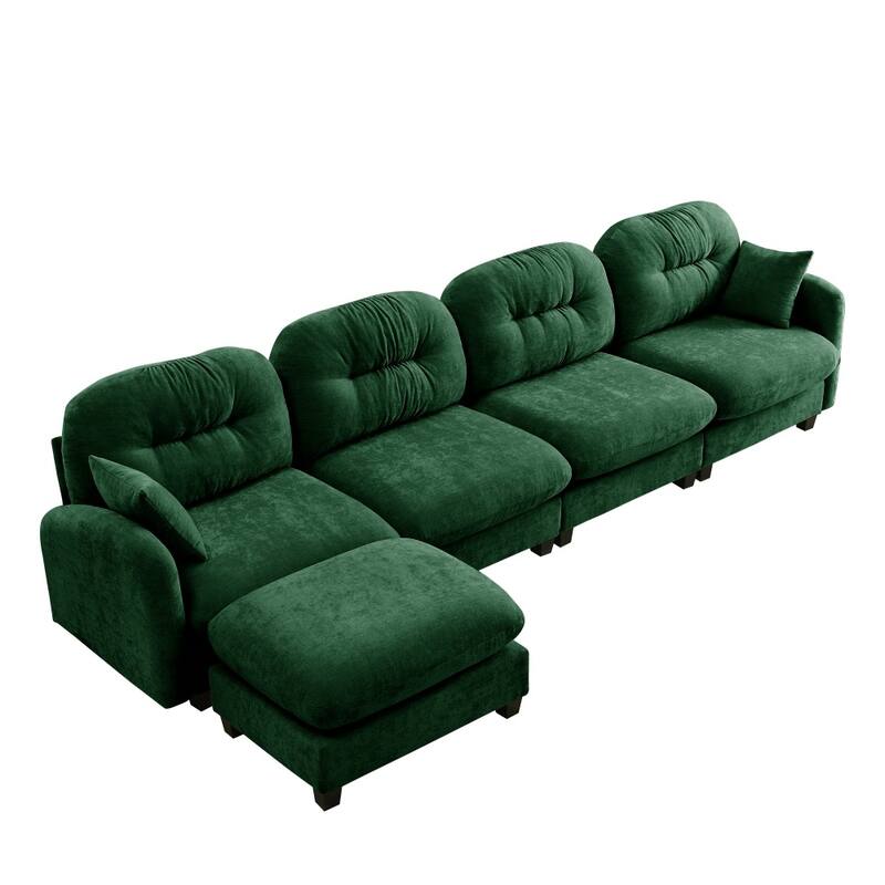 Chenille L-shaped Modular Flexible Combination Sectional Sofa with Wooden Base