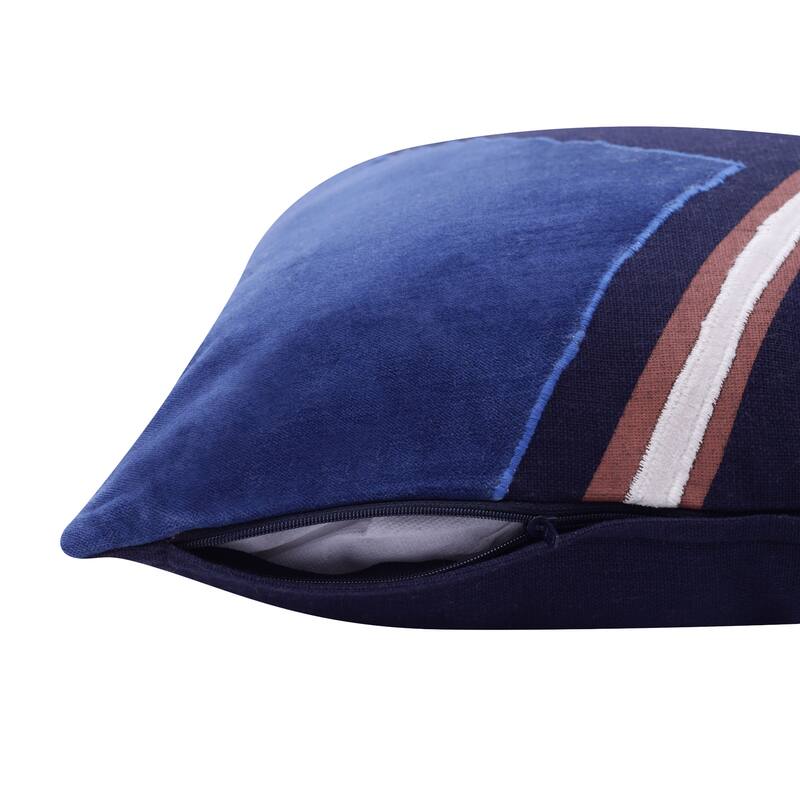 Handwoven Patchwork Embroidered Square Throw Pillow Cover - 20" - Blue and White