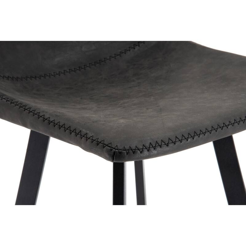 Elland Modern Upholstered Leather Bar Stool with Stainless Steel Legs, Curve Padded Seat, Built-in Footrest, and Plastic Glides