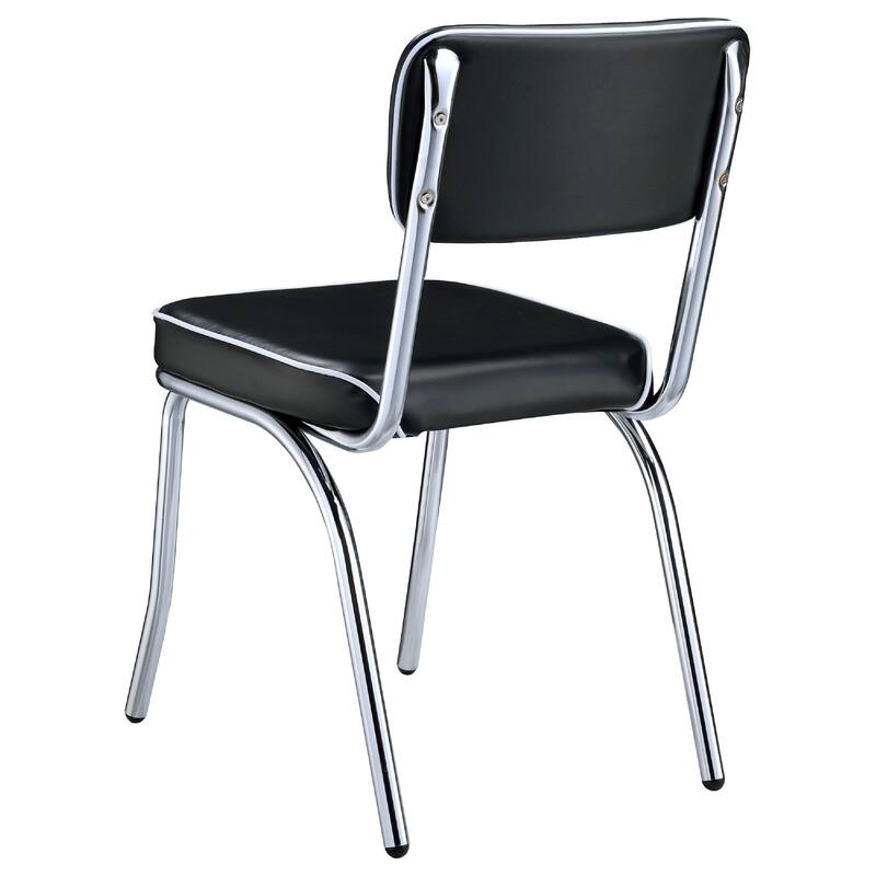 Loy 5pc Dining Table and Chair Set, Black Faux Leather, Retro White Round