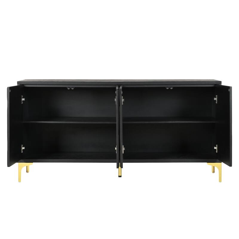 Creative carved 4-door Sideboard Handleless Press-to-Open Design Buffet Cabinet for Dining Room,Living Room, Bedroom, Hallway