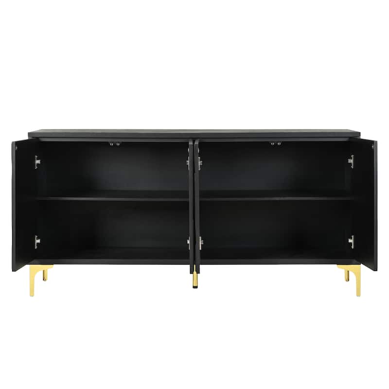 Sideboard Cabinet with 4 Carved Doors, Wooden Buffet Cabinet with Adjustable Shelves, Accent Cabinet with Metal Legs