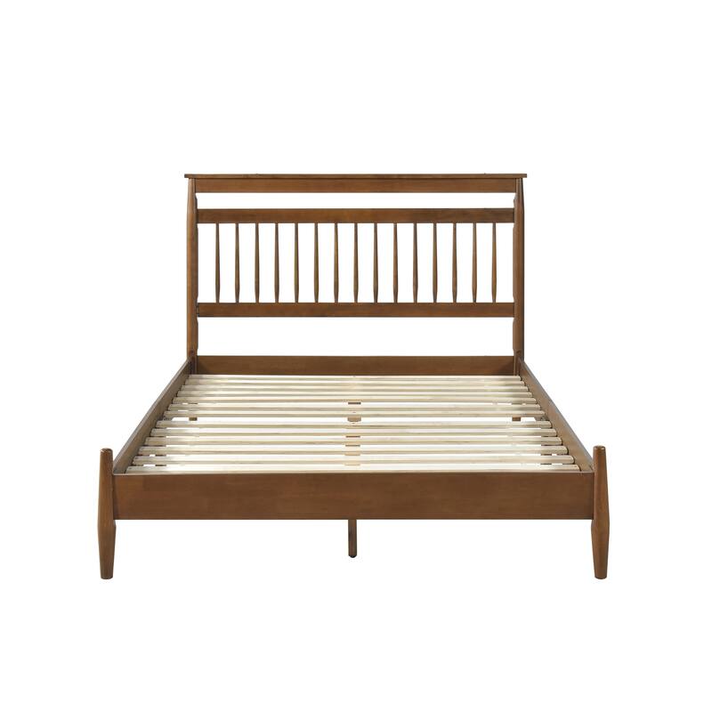 Full Size Chestnut Finish Wood Platform Bed with Transitional Design, Bed in a Box