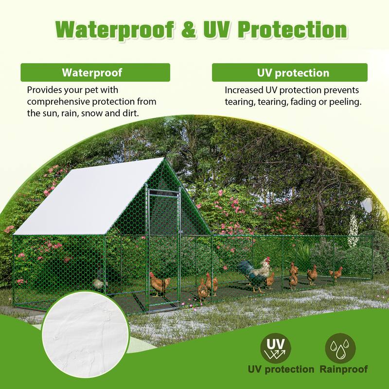 26 ft Metal Chicken Coop, Walk-in Hen Pen Cage for Rabbits & Ducks