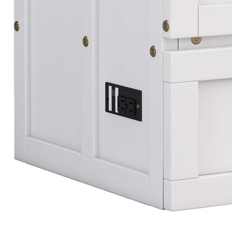 HomeRoots White Wood Full Murphy Bed With USB And Drawer