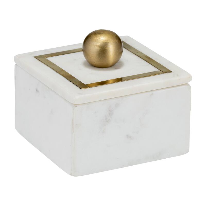 Decorative Box Marble Stone Metal Brass Modern Storage Container with Removable Lid