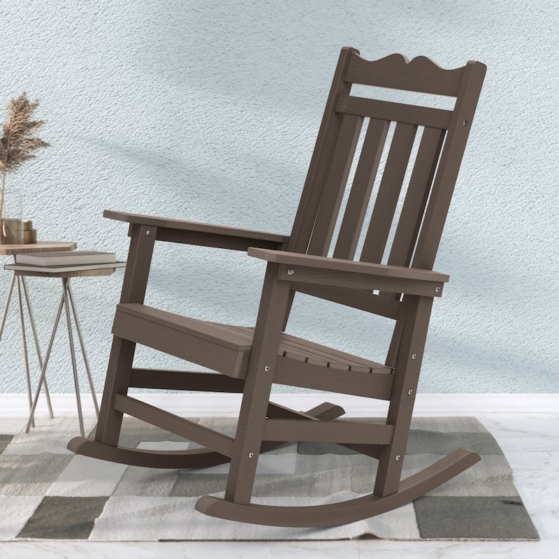 BONOSUKI Patio Adirondack Rocking Chair,Fire Pit Chair Weather Resistant - Coffee