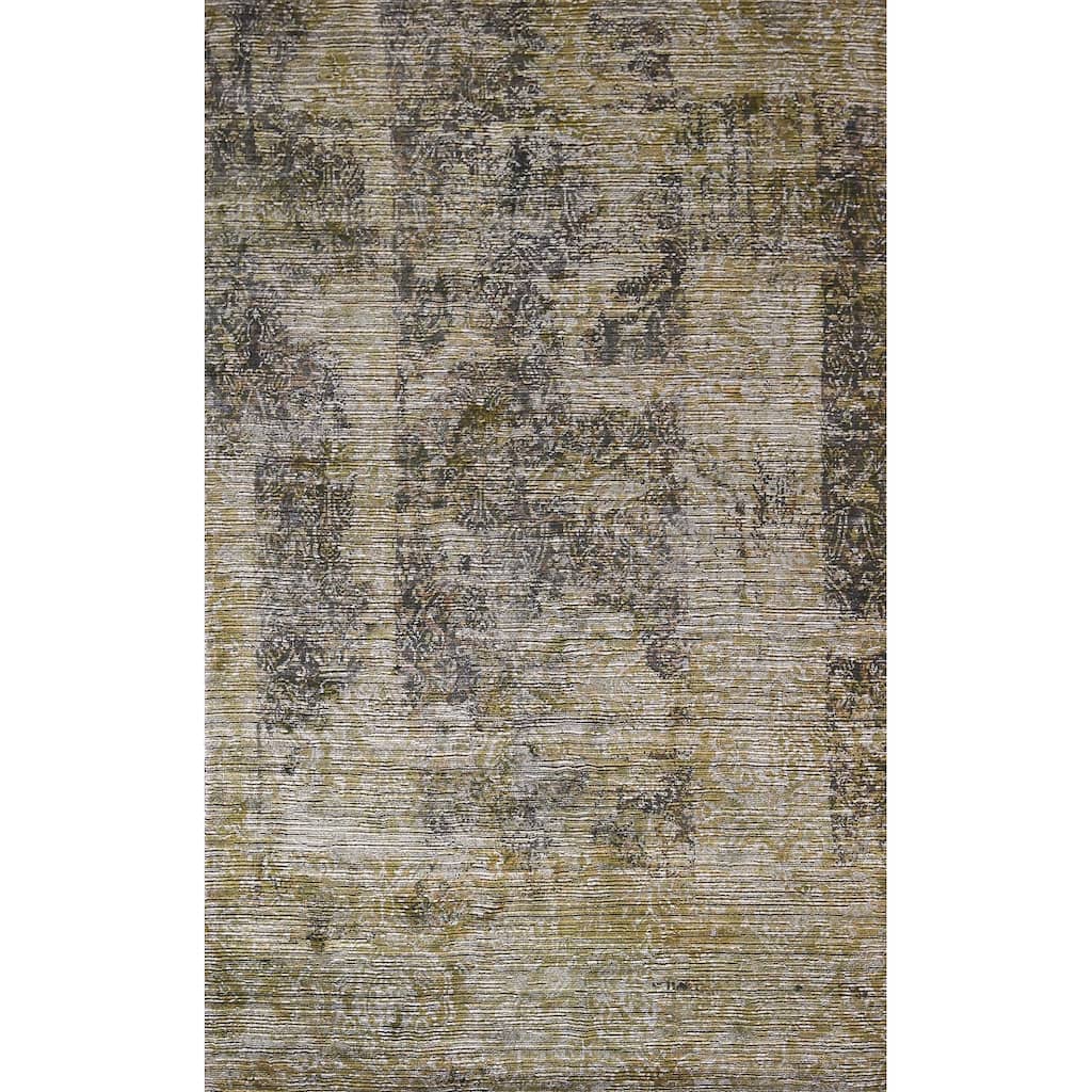 Abstract Indian Area Rug Hand-Knotted Wool Carpet - 5'0"x 7'11"