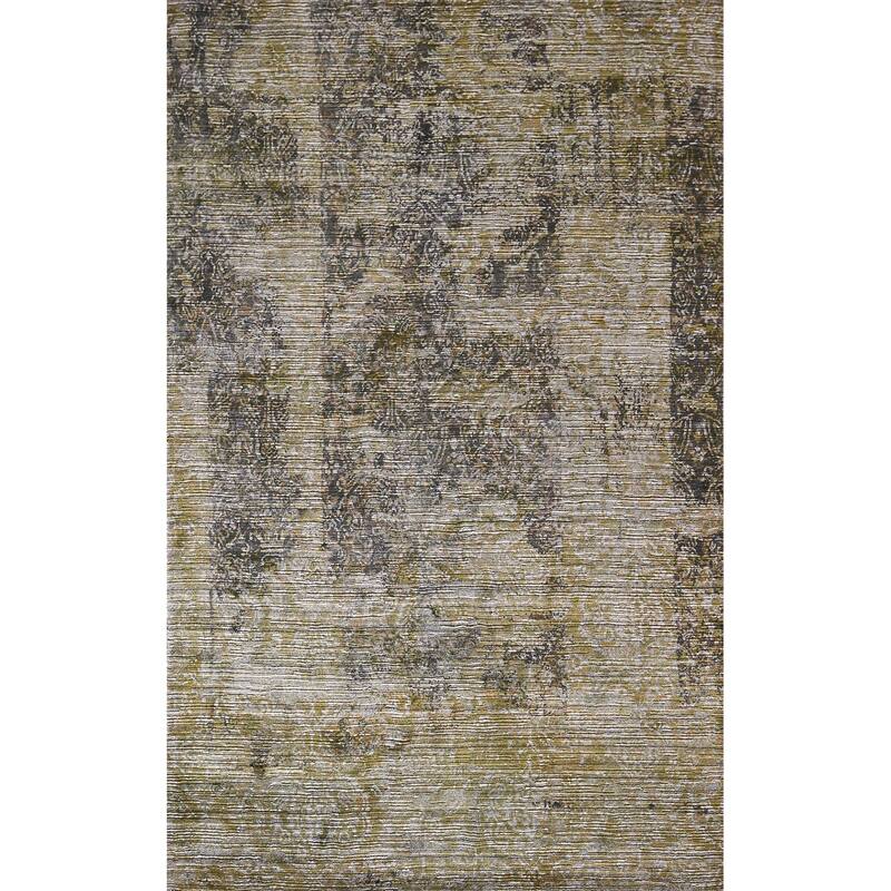Abstract Indian Area Rug Hand-Knotted Wool Carpet - 5'0"x 7'11"