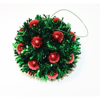 5" Hanging Tinsel Berry Christmas Metalic Ball Ornament, Red/Green, Set of 2 - 5
