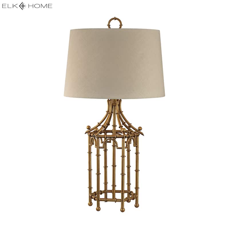 Elk Home Bamboo Birdcage Gold Leaf With Ivory Shade 1 Light Table Lamp