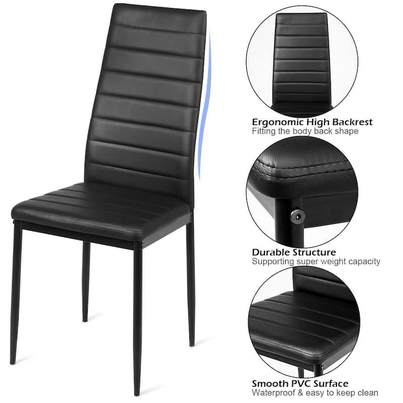 Set of 6 Black Dining Chairs with High Backrest and Steel Frame Anti-Scratch Foot Caps for Kitchen and Bistro