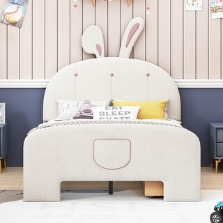 Rabbit-Shaped Full Size Platform Bed with Drawers and Storage Pocket