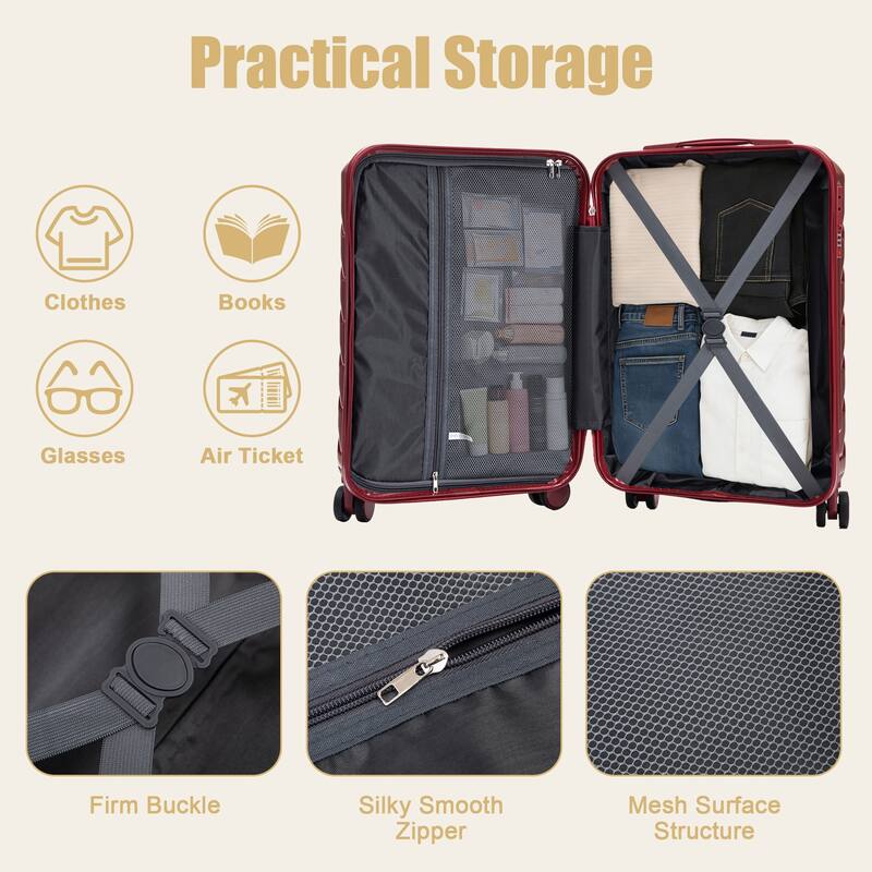 20 Inch ABS Hard Shell Travel Checked Luggage, Scratch Resistant Surface Four Multi-Directional Wheels, With Combination Lock