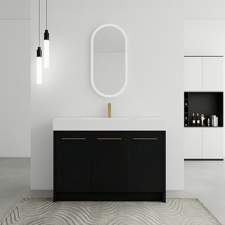 Plywood Freestanding Bathroom Vanity in Black Chestnut with Integrated Resin Sink
