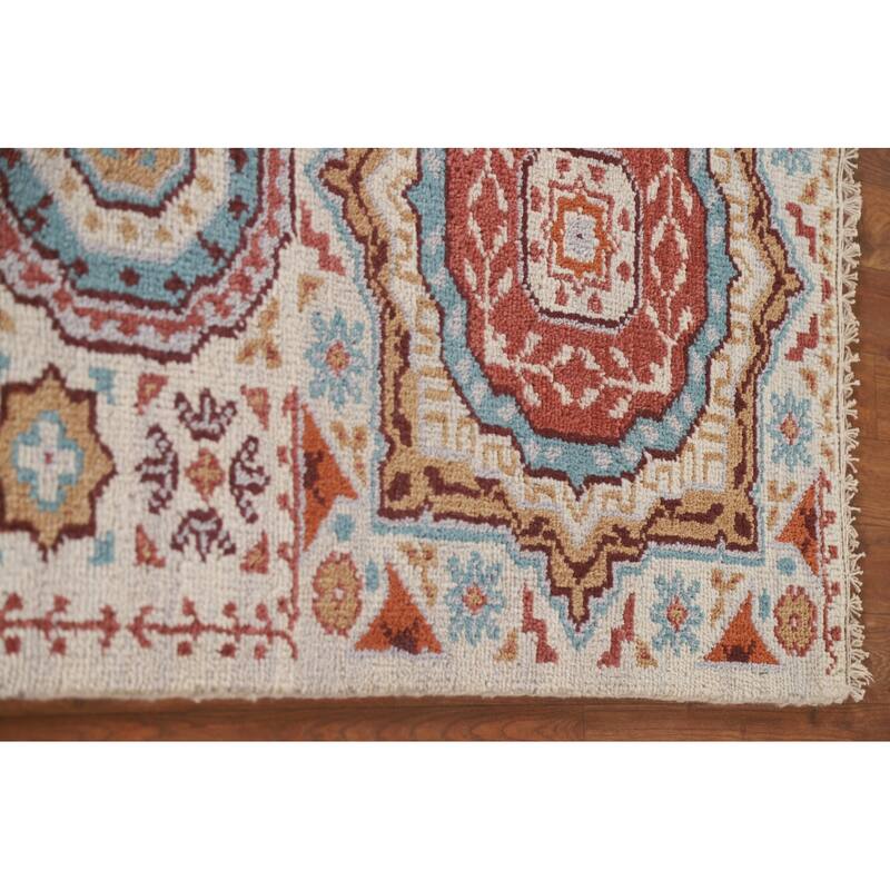Geometric Beige Kazak Runner Rug Hand-knotted Wool Carpet - 2'6"x 7'10"