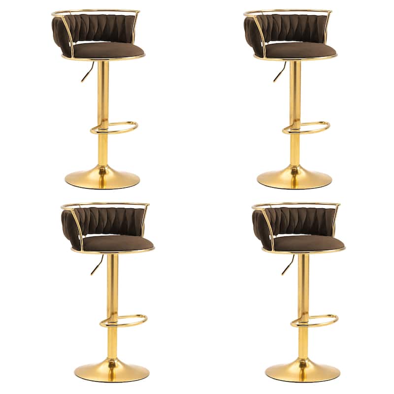 Velvet Upholstered Adjustable Bar Stool Swivel Counter Chair Set of 2