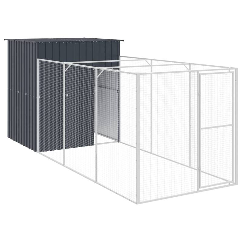 vidaXL Dog House Outdoor Dog Kennel Crate Shelter with Run Galvanized Steel