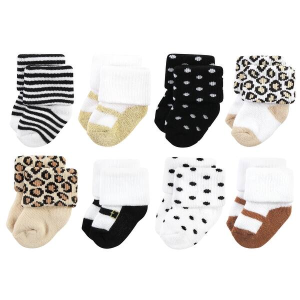 slide 1 of 1, Hudson Baby Unisex Baby Cotton Rich Newborn and Terry Socks, Neutral Leopard 0-6 Months - Neutral Leopard