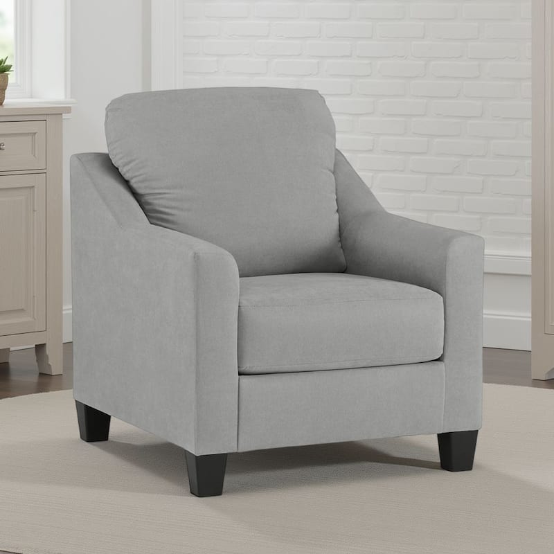 Lebo Accent Armchair, 34 Inch, Sloped Armrests, Light Gray Polyester