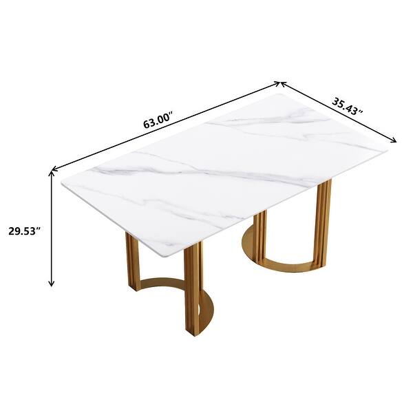63'' Modern Sintered Stone Dining Table with Rectangular Tabletop Gold ...
