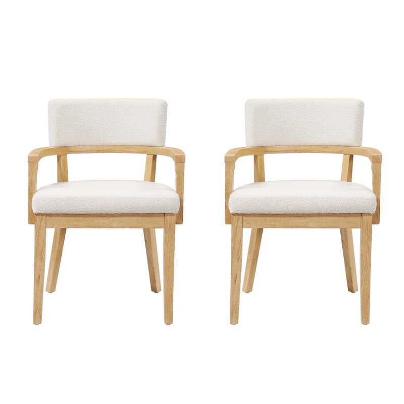 Christopher Knight Home - Mid-Century Modern Boucle Upholstered Dining Chair Set with Wood Frame - Set of 2 - Beige+Oak