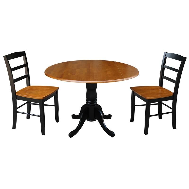 42-inch Dual Drop-leaf Pedestal 3-piece Dining Set