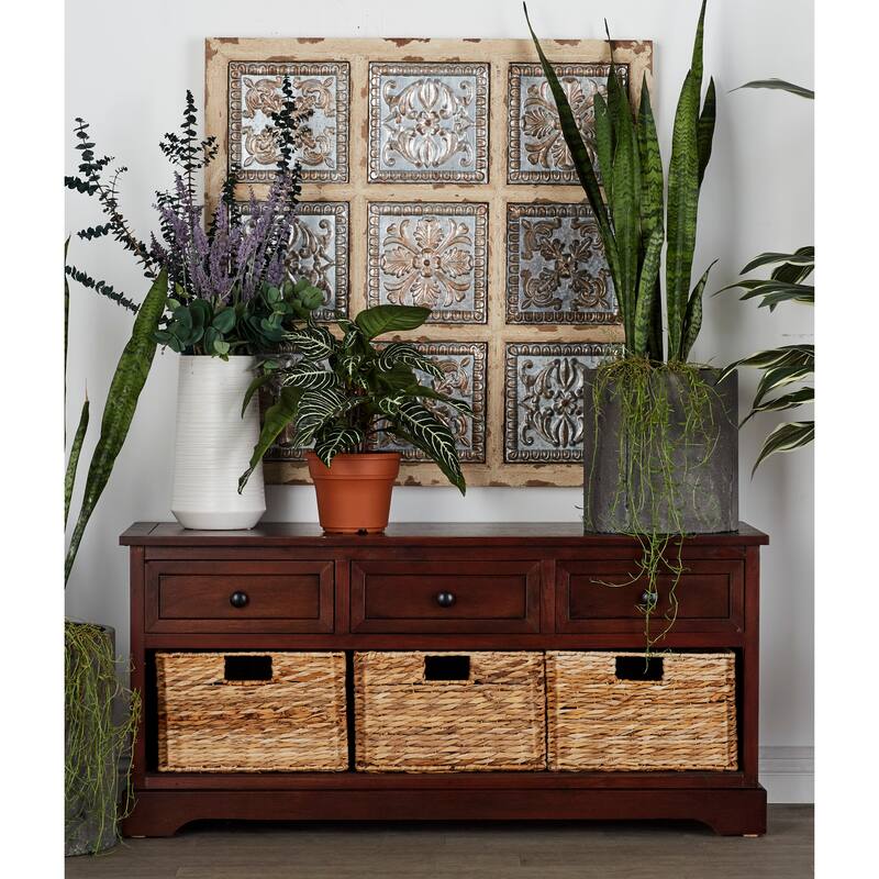 Cream, Teal, White or Brown Wood 2 Baskets and 1 Drawer Storage Unit - 16 x 13 x 28