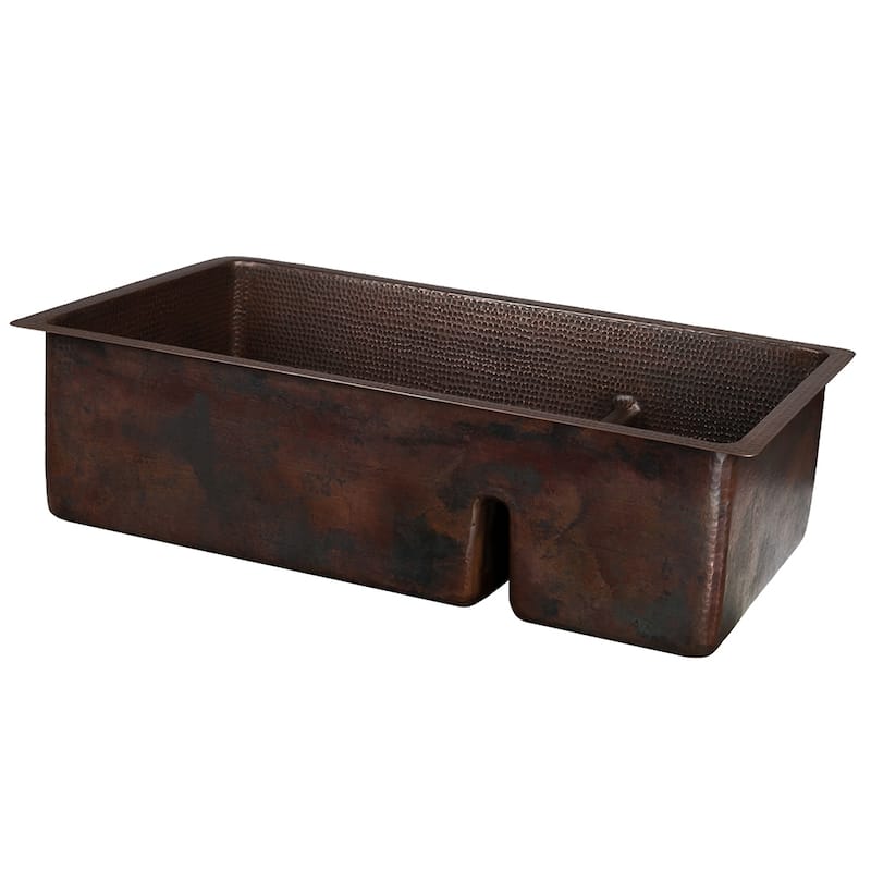 33-in Hammered Copper Kitchen 70/30 Double Basin Sink with Short 5-in Divider w/ Accessories (KSP3_K70DB33199-SD5)