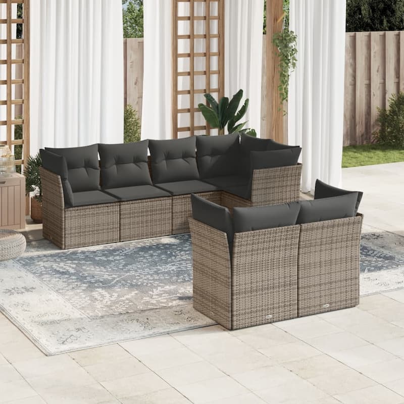 vidaXL Patio Sofa Set with Cushions Outdoor Furniture 7 Piece Poly Rattan - 24.4 x 24.4 x 27.2 - Gray