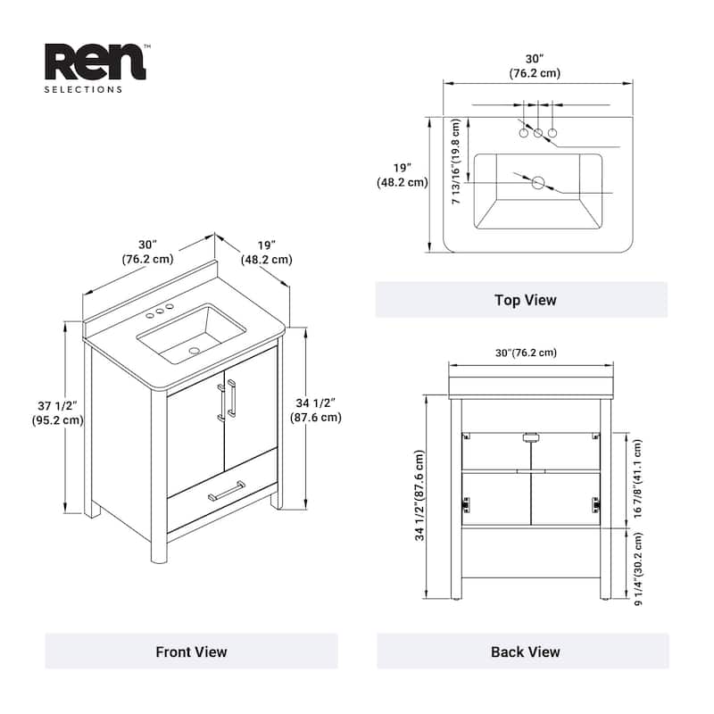 REN Selections Dario Freestanding Bathroom Vanity with Single Sink, Engineered Marble Countertop with Backsplash Included