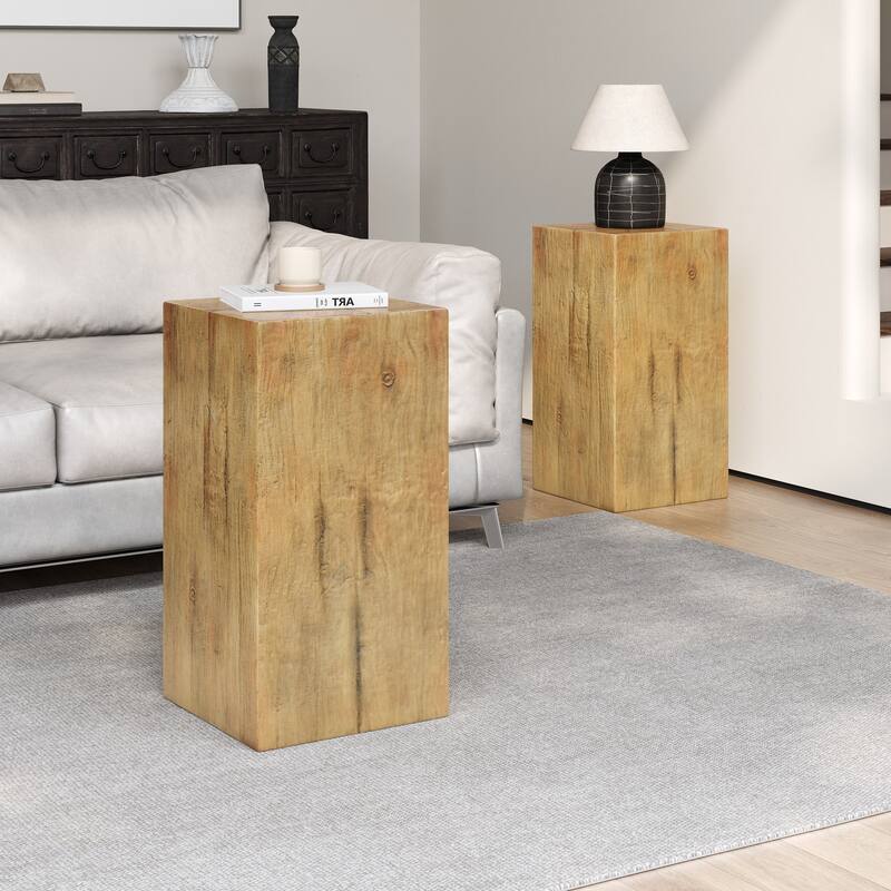 Wood-Look Square-Column MGO End Table - Natural