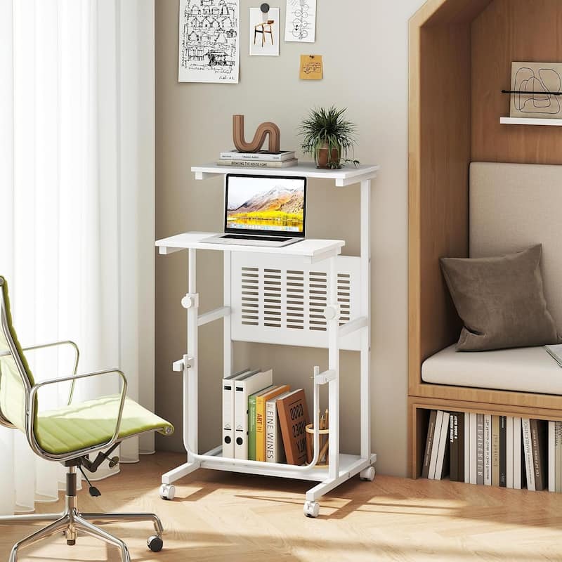 Portable Laptop Cart on Wheels Small Standing Desk w/ Adjust-Height