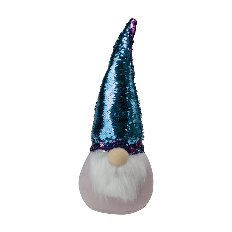 Gnome with Flip Sequin Hat Christmas Decoration - 17.5" - Purple and Blue