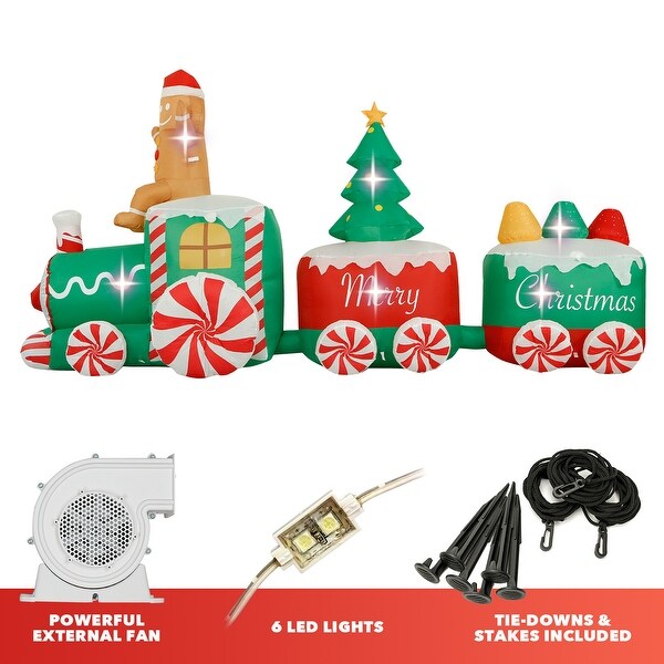 Holidayana 10 Ft Inflatable Christmas Train Gingerbread Man Outdoor Decoration Lighted Blow Up Inflatable Christmas Tree