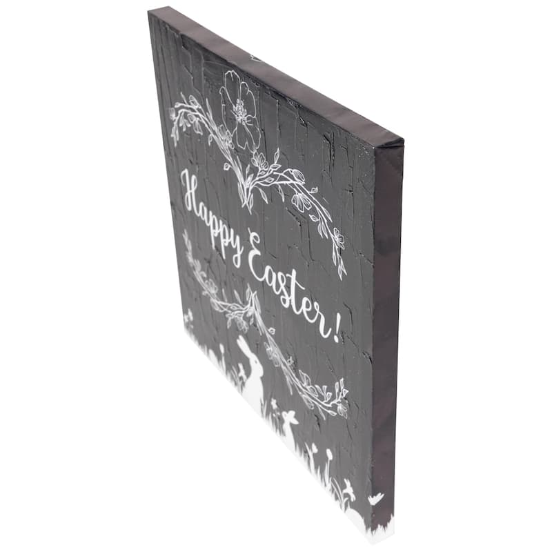 Black and White Happy Easter Bunnies Canvas Wall Art 17.75" x 17.75"