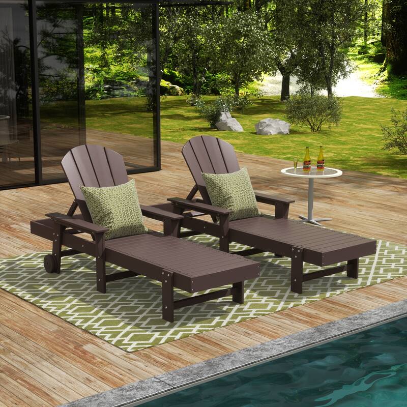 Polytrends Laguna Hdpe All Weather Outdoor Patio Pool Reclining Chaise Lounge With Arms And Wheels (Set Of 2)