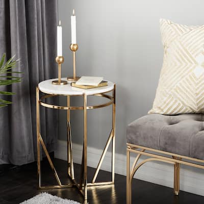 Gold Metal Accent Table with Marble Top - 16 x 16 x 21