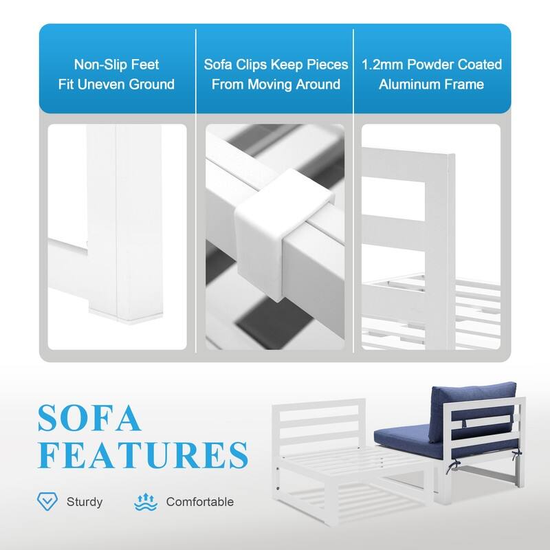 FINCATI 10-piece Patio Sectional Sofa Aluminum Conversation Set with Tables