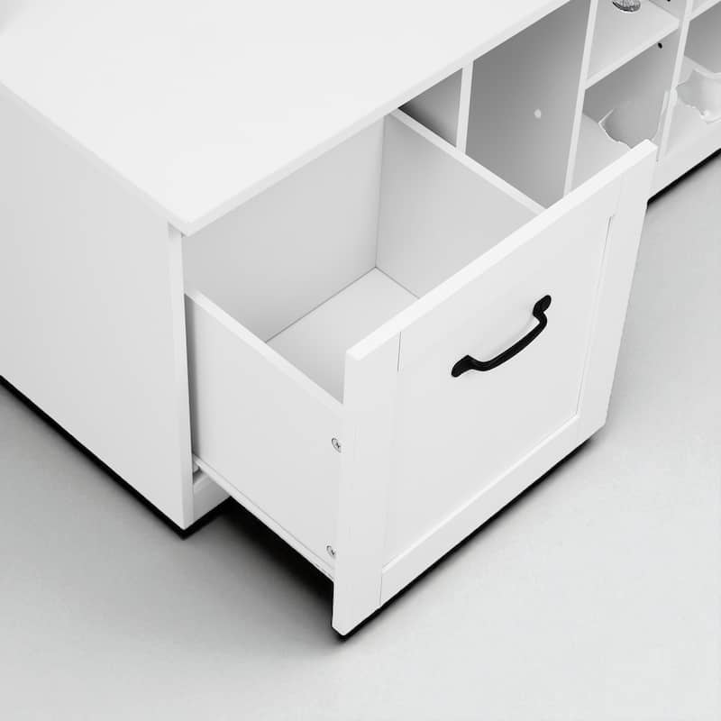 58.8 in Wide Hall Tree with Bench, 7 Hooks, 2 Drawers, Adjustable Shelves, Entryway Coat Rack Organizer, 76.7 in H