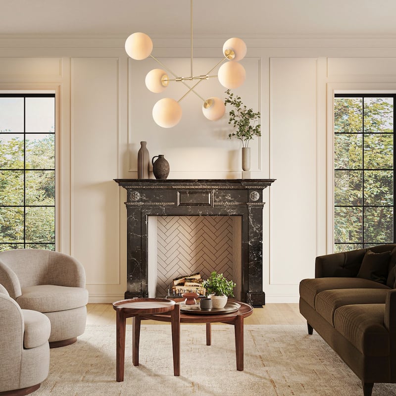 6-Light Mid-Century Modern Brass and Glass Globe Sputnik Chandelier for Living Room - 6 Light