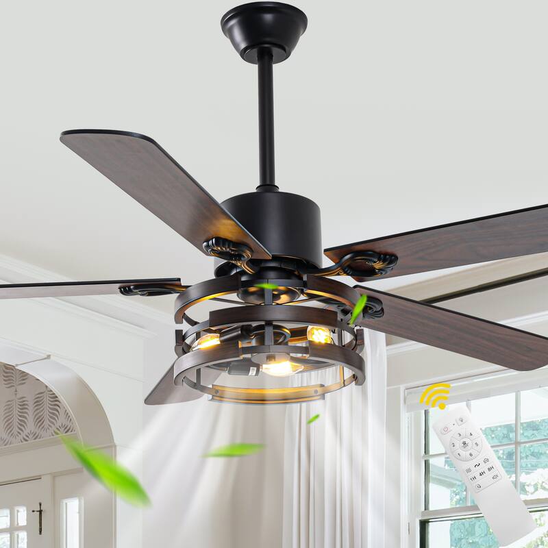 Bella Depot 52" Rustic Ceiling Fan with Light and Remote 6-Speed Farmhouse Reversible Fan