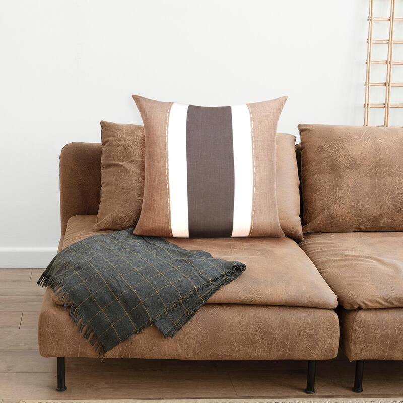 Handwoven Striped Square Throw Pillow - 20" - Gray and Tan Brown