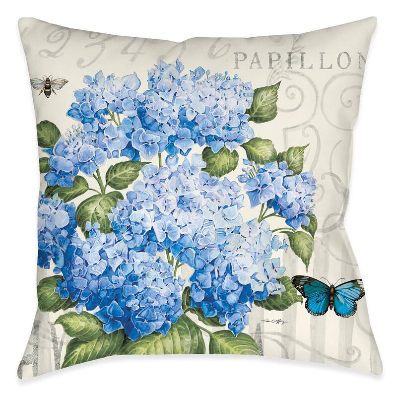 Laural Home Papillon Hydrangea Blue Indoor Decorative Pillow