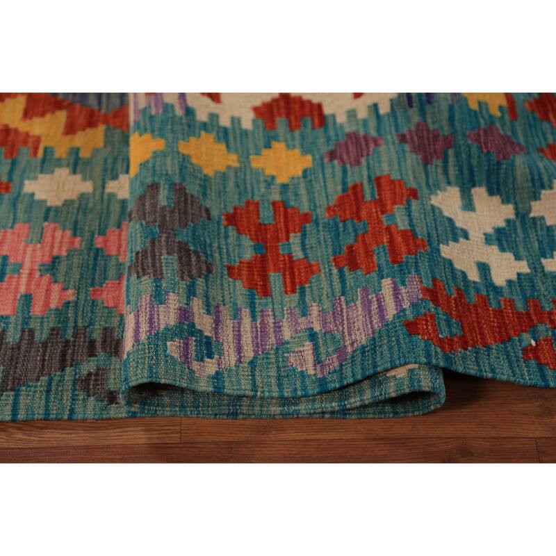 Geometric Kilim Oriental Area Rug Hand-Woven Tribal Wool Carpet - 8'5"x 11'6"