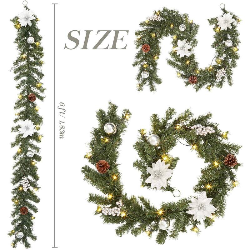 Decorated 6 Ft Pre-Lit Christmas Garland with Battery Operated LED Lights - N/A