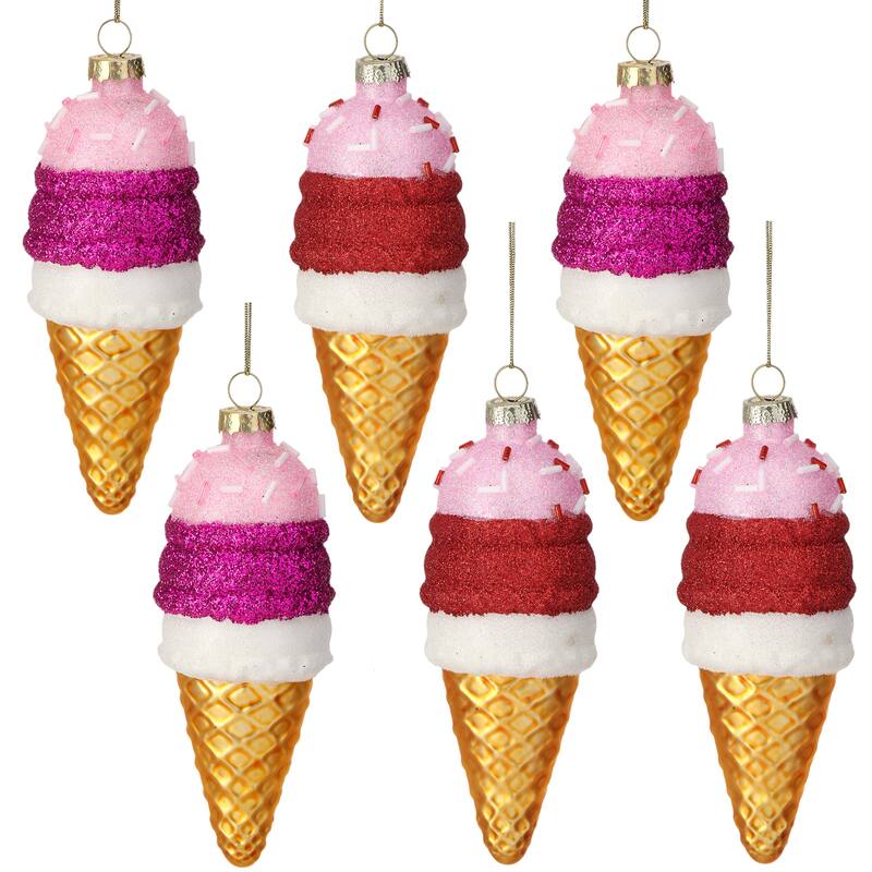 4.5" Glass Ice Cream Ornament Set of 2